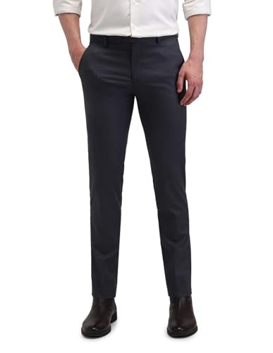 Arrow Men's Blue Solid Mid Rise Polyester Hook and Eye Slim Fit Flat Front Slant Pocket Trousers (ARAITR2082_Blue_42)
