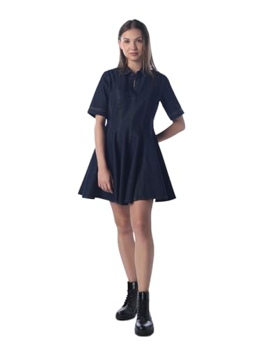 ONLY Women's Solid Fit and Flare Blue Dress