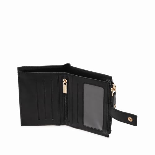 Fastrack Black Two-Fold Wallet | Faux-Leather Women’s Wallet | Compact Design with Card Slots & Zippered Pocket