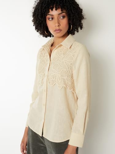 Max Women Embroidered Shirt(Beige_S)
