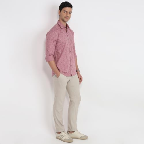 Colorplus Men Regular Fit Print Pattern Pure Cotton Plain Collar Full Sleeve Casual Shirt Red