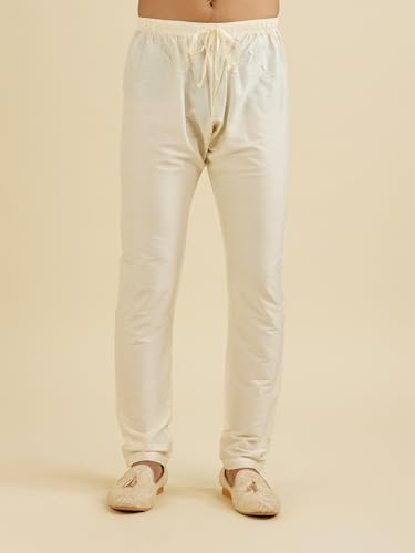 Manyavar Men's Viscose Blend Embroidery Kurta Set (Yellow,XL)