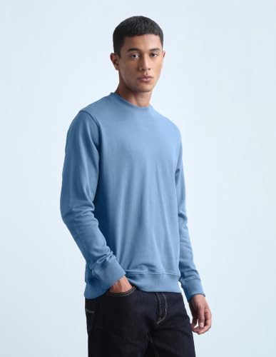 Flying Machine Men's Solid Regular Fit Sweatshirt (FMSWS3213_Blue_L)