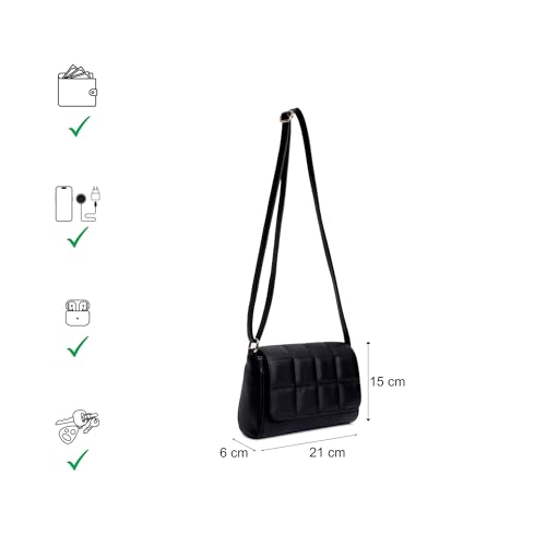 Fastrack Quilted Sling Bag for Women | Chic Crossbody Bag for Girls, Ladies, Women | Spacious Bag with Slip Pocket Made of Faux Leather (Black)