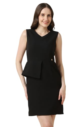 Allen Solly Women's Polyester Modern Mid-Thigh Length Dress (AHDRERGF440658_Black