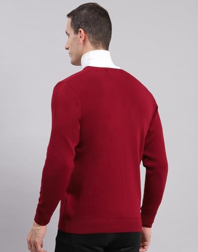 Monte Carlo Maroon Solid V Neck Sweater | Warm Woolen Pullover for Men | Soft Comfortable Knitted Winter Wear Sweater for Men's