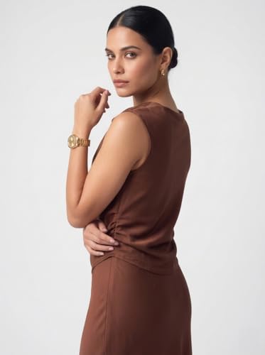MeeDee Satin Draped Co-ord Set, Chocolate Brown