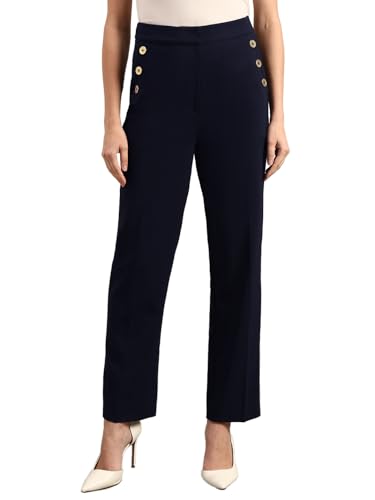 VERO MODA Womens Straight Fit Pants Dark Navy
