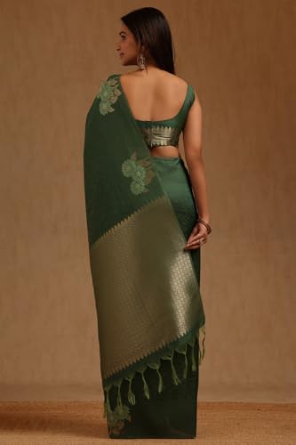 Soch Womens Green Tussar Zari Woven Design Saree