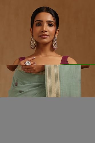 Soch Womens Turquoise Blue Chanderi Woven Design Saree