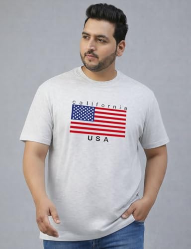 THE SOUTH STORE Men's Grey Melange Round Neck Half Sleeve Printed Plus Size T-Shirt | California
