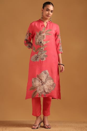 Soch Womens Peach Viscose Botanical Salwar Suit With Bead