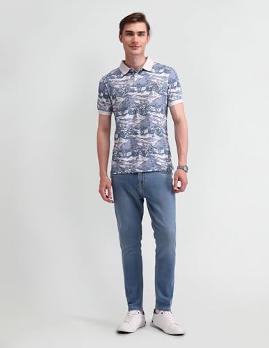 U.S. Polo Assn. Denim Co. Men's Blue Graphic Polo Collar Half Sleeve Casual Cotton Slim Fit T-Shirts (UDTSH2626_Blue_S)