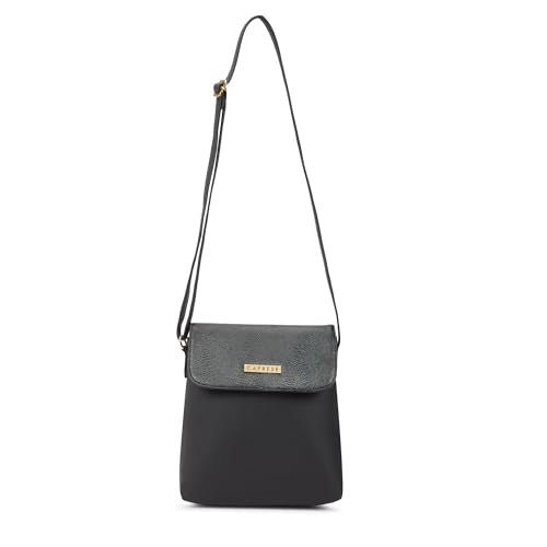 Caprese Fergi Large Crossbody Bag for Women with Adjustable Strap for Comfortable Wear | Versatile Handbag with Zipper & Magnetic Button Closure for Everyday Use, Travel, & Special Occasions (Black)