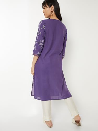 Max Women Printed Straight Kurta(Purple_XXL)