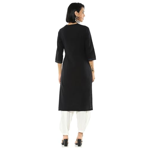 Rangriti Women's Black Cotton Jacquard Yarndyed Straight Kurta_38