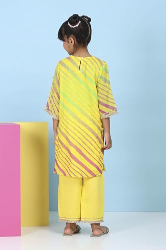 Biba Girls Yellow Cotton Printed Straight Suit Set_8-9Y