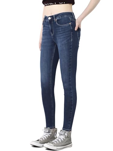 ONLY Women's Solid Skinny Fit High-Rise Blue Jeans