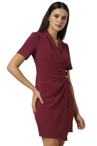 Women Maroon Solid Party Dress