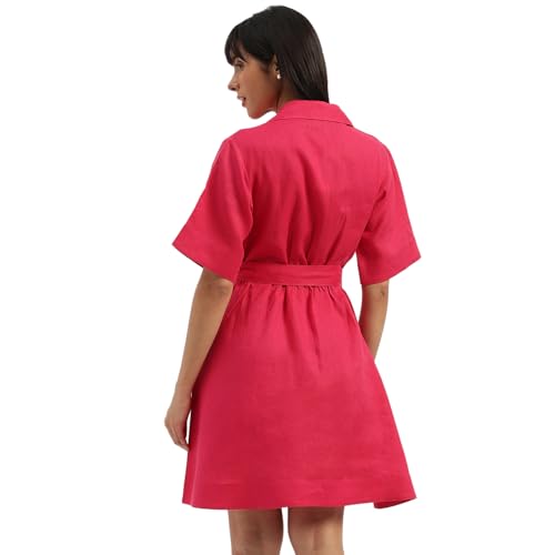 UNITED COLORS OF BENETTON Shirt Collar Solid A-Line Dress (Size: S)-25P4WVNDR150I02E Pink