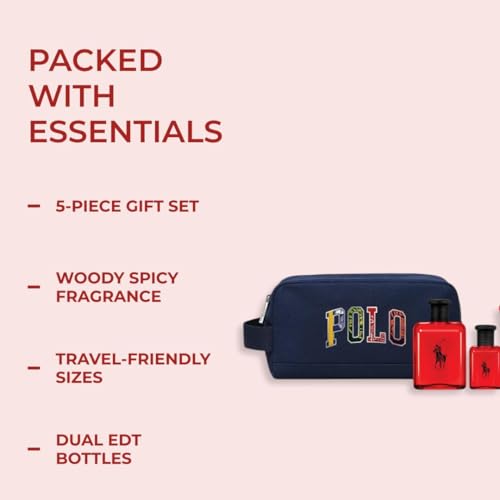 Polo Red Eau de Toilette 5-Piece Travel Set (125ml EDT+40ml EDT, 50ml Body wash, After shave balm 50ml and Travel bag)
