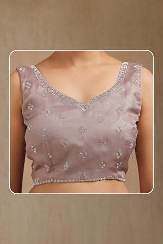 Soch Womens Silver Net Embellished Saree