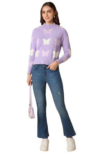 Allen Solly Women's Acrylic Asymmetric Neck Sweater (AHSWCRGFQ59032_Lilac