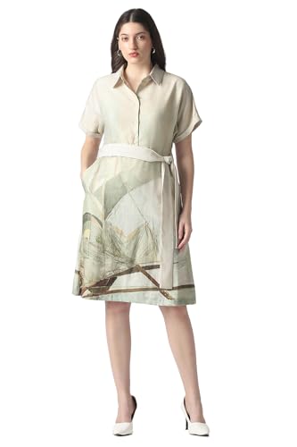 Women Beige Print Knee Length Casual Dress