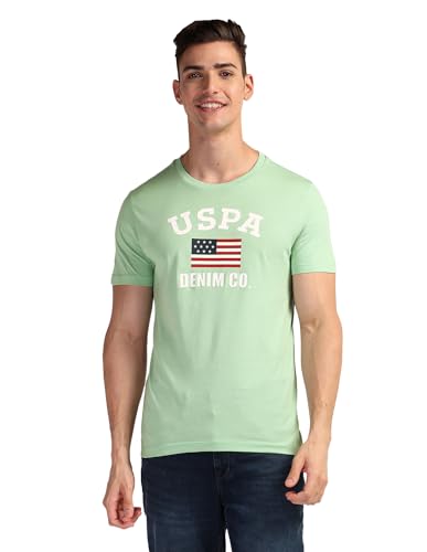 U.S. POLO ASSN. Mens Solid Half Sleeve Graphic Round Neck T-Shirts (UDTSHS0851_LT. Green_L)