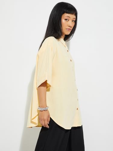 Max Alaya F x URB_N Women Solid Drop Shoulder Shirt (Yellow_M)