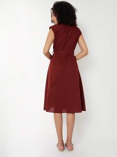 Max Women Solid Shirt Dress with Belt(Maroon_XS)