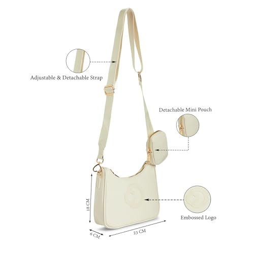 Caprese Monroe Medium Crossbody Bag for Women | Sleek Monogram Sling Bag with Detachable Pouch | Adjustable and Detachable Strap Shoulder Bag for Everyday Use (Tan)