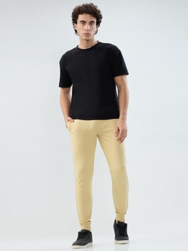 Park Avenue Men Slim Fit Solid Pattern Cotton Polyester Blend Flat Front Casual Jogger Pant