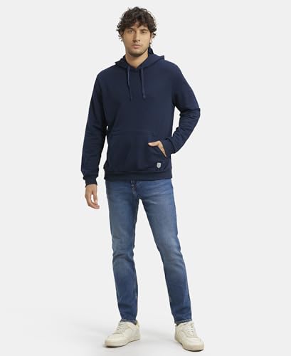 Jockey UM54 Men's Super Combed Cotton Rich French Terry Hoodie Sweatshirt with Ribbed Cuffs_Navy_L