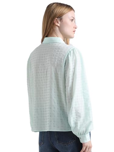 ONLY Women Self Design Polyester Regular Fit Green Shirt