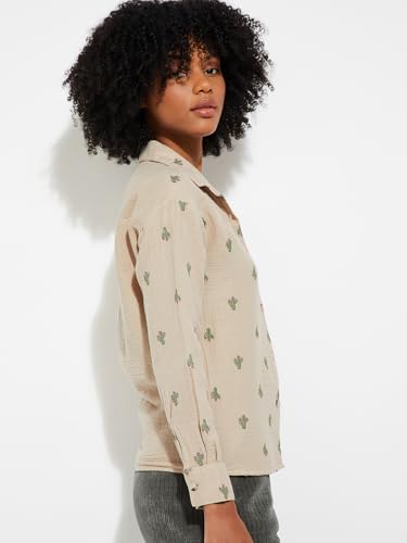 Max Alaya F x URB_N Women Embroidered Shirt (Beige_S)