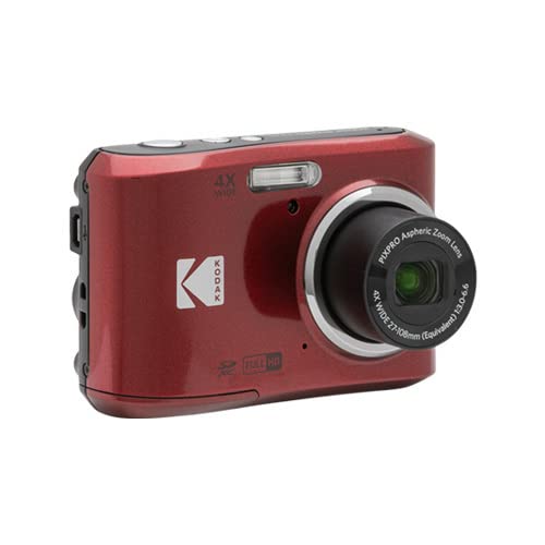KODAK PIXPRO Friendly Zoom FZ45-WH 16MP Digital Camera with 4X Optical Zoom 27mm Wide Angle and 2.7' LCD Screen (Red) Bundle with Cleaning Kit, 32GB Memory Card, Camera Case, and Batteries (5 Items)