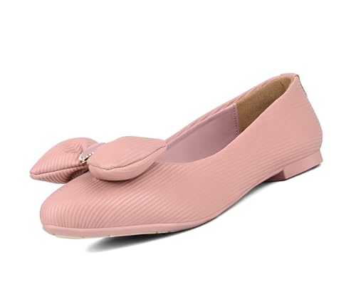 LOUIS STITCH Women’s Pink Stylish Bow Ballerina Flats | Premium Closed-Toe Flat Sandals| Comfort Ballerina for Office & Everyday Style| LS-LDCF-010 | UK-6