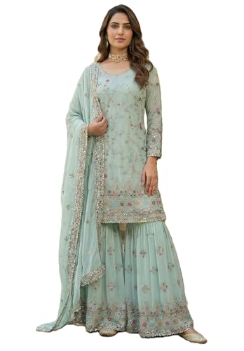 Leeli Peeri Designer Women's Faux Georgette Embroidery Kurta Sharara Set With Dupatta