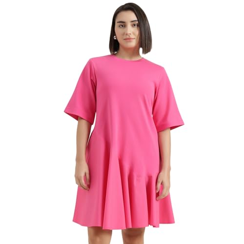 United Colors of Benetton Round Neck Solid Dress (Size : 2XL) - 26P3099W3823I02A Pink