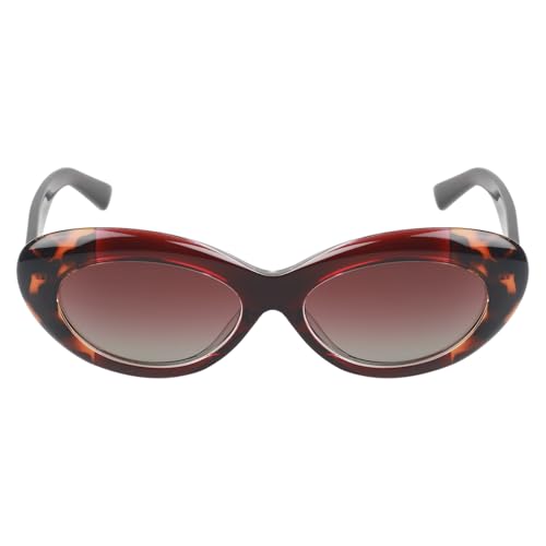KILLER Women's Sunglass, Oval Shaped Acetate Frame Polarized Lens Sunglasses Case For Women, Girls, Gradient Lens Sunglasses, Frame Color - Red, Lens - Brown