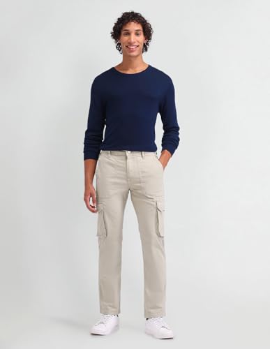U.S. POLO ASSN. Mens Straight Fit Overdyed Cargos (UDTROO001_Stone_34)