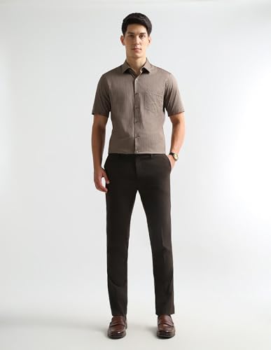 Arrow Men's Textured Regular Fit Trousers (ARAKTR2115_Brown_32)