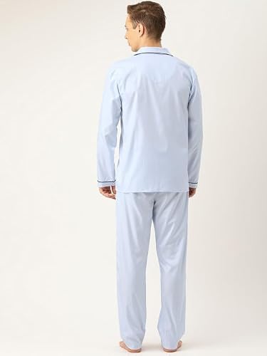 Hancock Men Solid Night Suit Blue Size S
