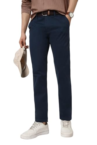 Men Navy Solid Super Slim Fit Chino Casual Trousers