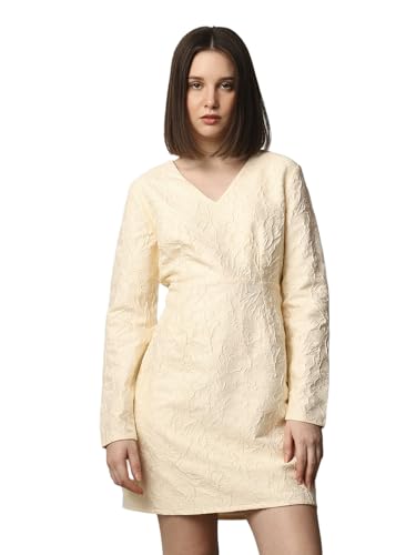 ONLY Women Self Design Party Beige A-line Dress