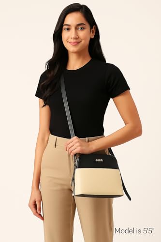 eske Mini Shoulder Bag for Women | Vegan Leather Sling Crossbody | Adjustable Strap | 2 Zip Pockets | 1 Slip Pocket | Lightweight Small Purse for Daily, Travel & Casual Use (Black Vanilla)
