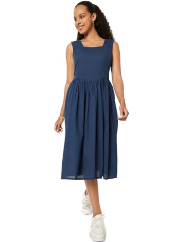 Max Women Solid Fit & Flared Dress (Blue_S)