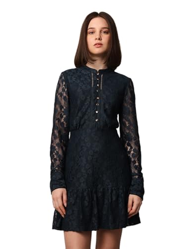 ONLY Women Self Design Fit and Flare Party Blue Fit and Flare Dress