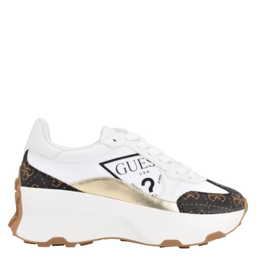 Guess Womens Calebb3Sneaker, White/Brown 145, 5 UK
